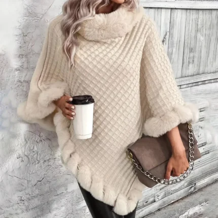 Cozy Waffle Fleece Poncho Cape